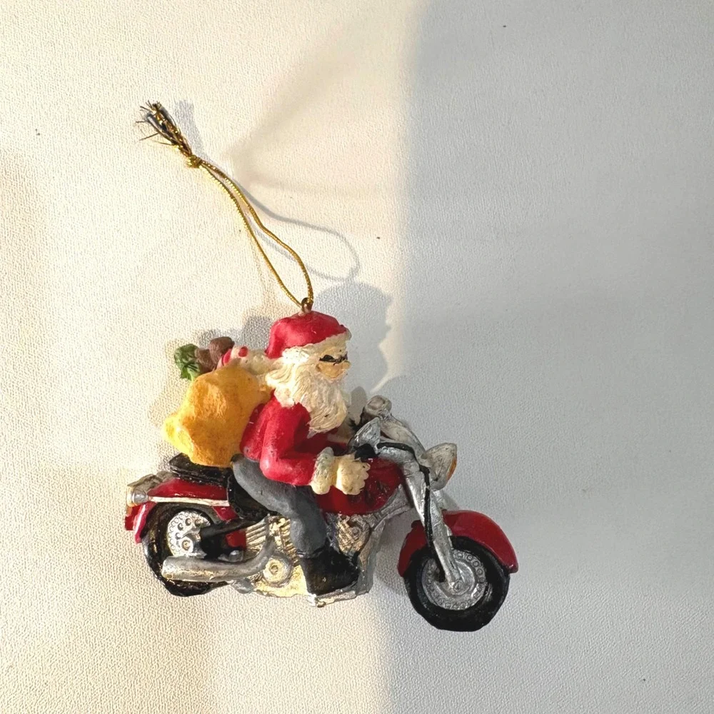 Santa Claus Riding Red Motorcycle Christmas Ornament Biker Holiday Decor Resin